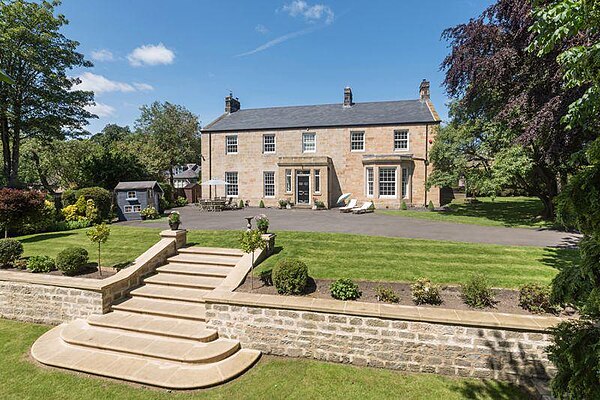 Classically proportioned 19th century Georgian manor house, Throckley Hall (1820). Principal elevation, South Wing.