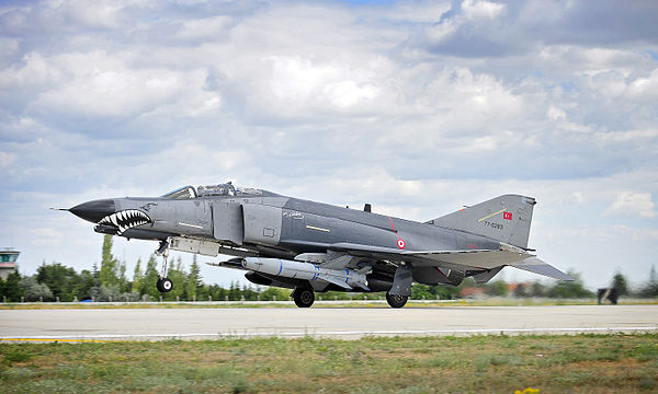 A Turkish Air Force F-4E Phantom II aircraft armed with Popeye missiles takes off from Third Air Force Base Konya, Turkey, during Exercise Anatolian E