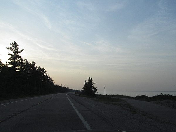 US 23 running next to Lake Huron