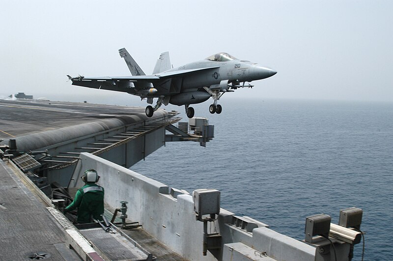 File:US Navy 030323-N-6817C-093 An F-A-18E Super Hornet assigned to the "Eagles" of Strike Fighter Squadron One One Five (VFA 115) launches from the flight deck aboard the aircraft carrier USS Abraham Lincoln (CVN 72).jpg