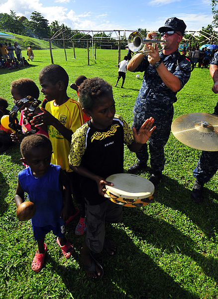 File:US Navy 110430-N-KB563-381 Musician 1st Class John Wheeler, a member of the Pacific Partnership 2011 band, plays trumpet during a community service.jpg