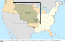 Mapa del cambio a los Estados Unidos en el centro de América del Norte el 10 de agosto de 1821