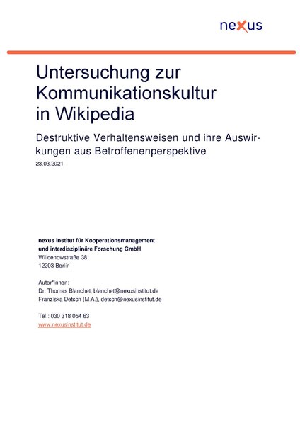 File:Untersuchung zur Kommunikationskultur in Wikipedia – Destruktive Verhaltensweisen und ihre Auswirkungen aus Betroffenenperspektive.pdf