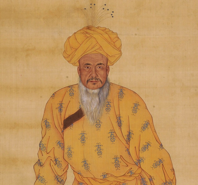 File:Uyghur General Khojis (-1781), governor of Turfan, who later settled in Beijing. Painting by a European Jesuit artist at the Chinese court (detail).png