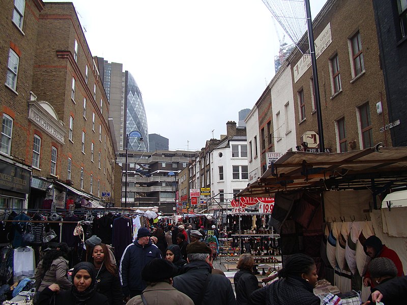 File:View of the Gherkin and buildings on Middlesex Street from Petticoat Lane Market - geograph.org.uk - 1704240.jpg