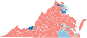 Mapa electoral de la Cámara de Delegados de Virginia por cambios de partido, 2017.svg