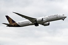 A Vistara Boeing 787-9 taking off from London Heathrow. Vistara, VT-TSD, Boeing 787-9 Dreamliner.jpg