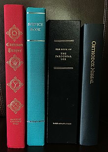 Examples of Western Rite Orthodox liturgical books from several groups. Western Rite Orthodox liturgical books.jpg