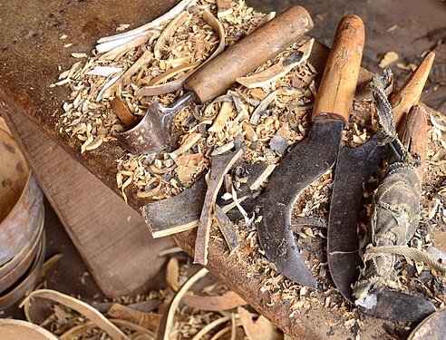 Array of tools used by a Yoruba craftsman to make calabashes