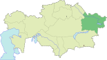 Map of Kazakhstan, location of Austrumkazahstānas apgabals highlighted