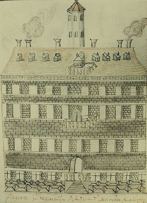 Earliest known drawing of the building by Swiss traveler François-Louis Michel, 1702