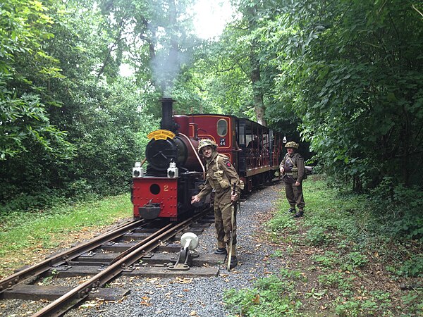 Photograph of the ex-BnM loco LM44/No. 2 at a "War on the Railway" event in July, 2016.