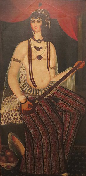 File:'Female Musician with a Stringed Instrument', anonymous painting from Iran, c. 1800, oil on canvas, HAA.JPG