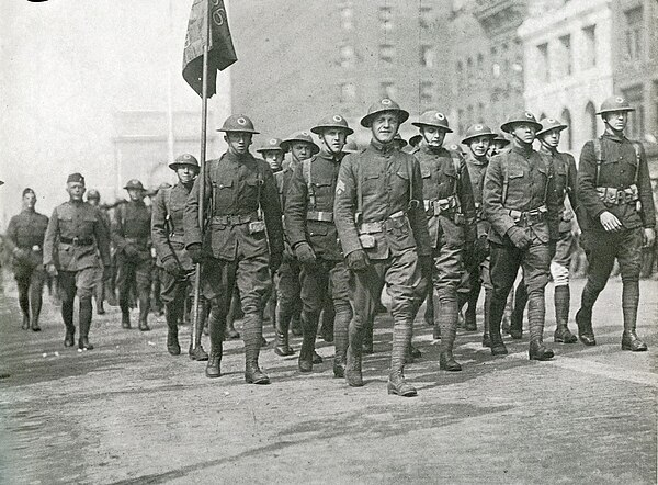 Members of the 136th Field Artillery homecoming parade in Columbus, OH after World War I on April 6, 1919.