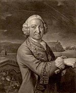 Portræt af en mand med en paryk i hofkjole fra det 18. århundrede.
