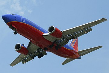 Southwest Airlines jet landing at RDU