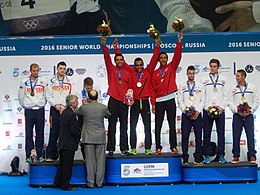 Championnats du monde de pentathlon moderne 2016 - Cérémonie des victoires par équipe Hommes.jpg