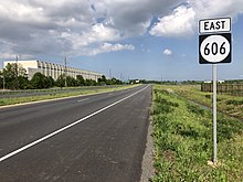 View east along SR 606 in Dulles 2019-05-03 15 32 47 View east along Virginia State Route 606 (Old Ox Road) just east of Lightning Drive in the Dulles section of Sterling, Loudoun County, Virginia.jpg