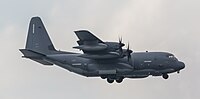 A US Air Force MC-130J Commando II, tail number 10-5714, on final approach at Kadena Air Base in Okinawa, Japan. It is assigned to the 1st Special Operations Squadron at Kadena AB.