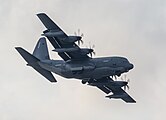 A US Air Force MC-130J Commando II, tail number 10-5714, on final approach at Kadena Air Base in Okinawa, Japan. It is assigned to the 1st Special Operations Squadron at Kadena AB.