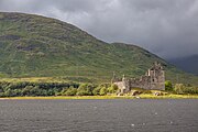 Kilchurn Castle in Scotland, as viewed from a near layby.