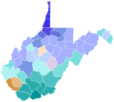 Results by county:
.mw-parser-output .legend{page-break-inside:avoid;break-inside:avoid-column}.mw-parser-output .legend-color{display:inline-block;min-width:1.25em;height:1.25em;line-height:1.25;margin:1px 0;text-align:center;border:1px solid black;background-color:transparent;color:black}.mw-parser-output .legend-text{}
Elliott
30-40%
40-50%
50-60%
60-70%
70-80%
80-90%
Shrewsbury
30-40%
40-50%
50-60%
60-70%
70-80%
Blankenship
30-40%
40-50%
50-60% 2024 West Virginia Democratic Senate primary results by county map.svg