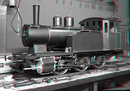 Red-cyan anaglyph of 1:8 scale Live steam locomotive   3D red cyan glasses are recommended to view this image correctly.