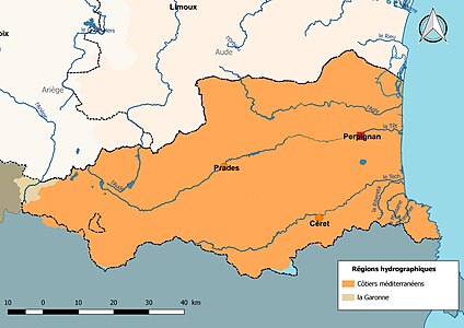 Le territoire des Pyrénées-Orientales se répartit en 2 régions hydrographiques.