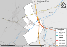 Kolorowa mapa przedstawiająca sieć hydrograficzną gminy