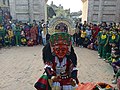 A Newar Gāthā actor dressed as the Goddess Mahakali performing a traditional Nepalese dance