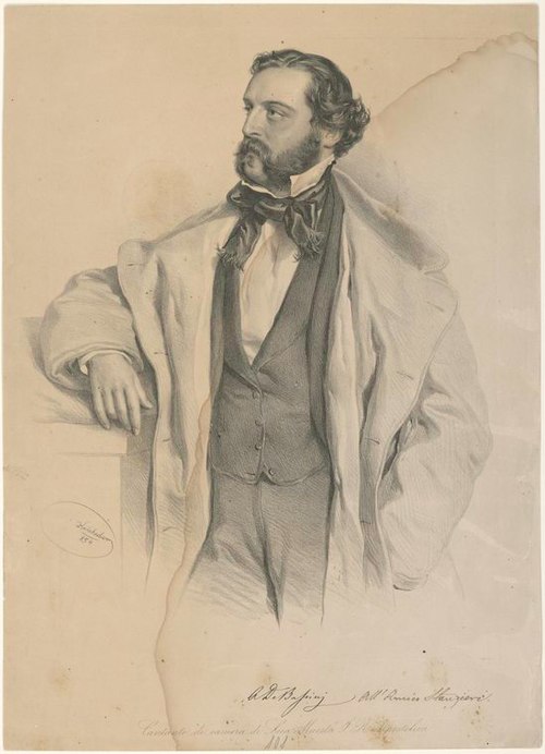 Baritone Achille De Bassini, the first Francesco. (Litho: Josef Kriehuber, 1854)