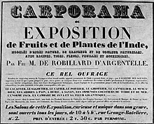 Wystawa owoców i roślin z Indii inspirowanych naturą przygotowana przez zmarłego M. de Robillarda d'Argentelle’a. Wystawa otwarta codziennie od 10 do 16; wstęp 2 franki 50 centymów od osoby.