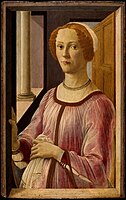 Botticelli's Portrait of a Lady Known as Smeralda Brandini, 1470s, hand on bump and guarnello