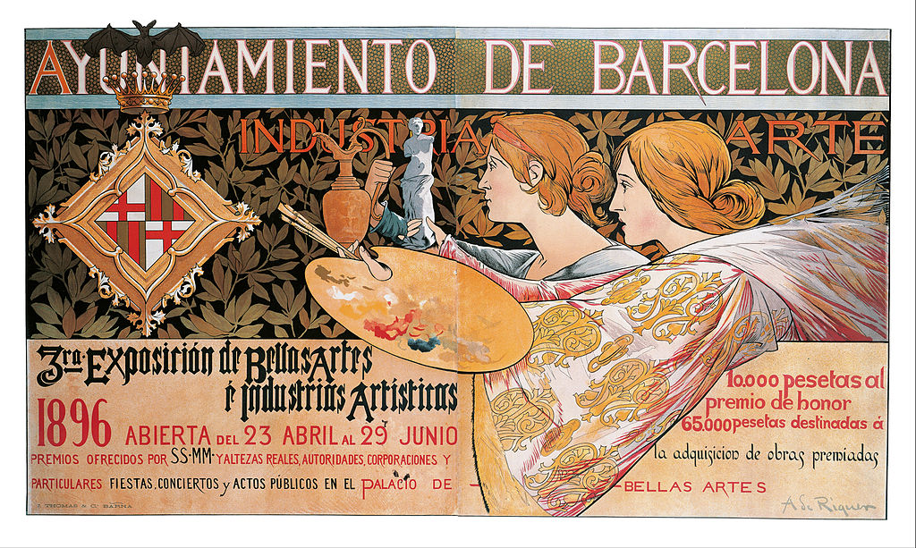 Affiche d'Alexandre de Riquer pour l'exposition des Beaux Arts de Barcelone (1896).