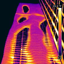 This thermal image shows a thermal bridging of a high-rise building (Aqua in Chicago) Aqua Tower thermal imaging.jpg