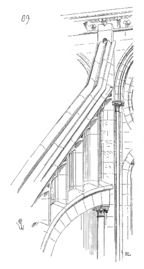 Les arcs-boutants, utilisés pour le système d'écoulement des eaux du toit. Dessin de Viollet-le-Duc.