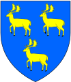 Arms of Green of Green's Norton, Northamptonshire: Azure, three bucks trippant or