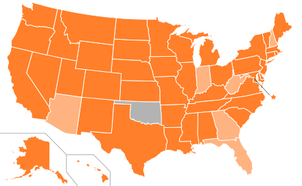 John Hagelin was on the ballot in forty-three states (463 Electoral Votes). Those states with a lighter shade are states in which he was an official write-in candidate.