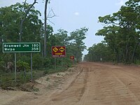 Bamaga Road, also named Northern Peninsula Road, at Jardine River