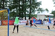 Deutsch: Beachhandball Europameisterschaften 2019 (Beach handball Euro); Tag 3: 4. Juli 2019 – Männer, Platzierungsrunde Gruppe III, Italien-Montenegro 2:0 (22:15, 18:7) English: Beach handball Euro; Day 3: 4 July 2019 – Men Consolation Round Group III – Italy-Montenegro 2:0 (22:15, 18:7)