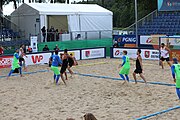 Deutsch: Beachhandball Europameisterschaften 2019 (Beach handball Euro); Tag 3: 4. Juli 2019 – Männer, Platzierungsrunde Gruppe III, Slowenien-Türkei 0:2 (18:18, 22:23) English: Beach handball Euro; Day 3: 4 July 2019 – Men Consolation Round Group III – Slovenia-Turkey 0:2 (18:18, 22:23)