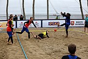 Deutsch: Beachhandball Europameisterschaften 2019 (Beach handball Euro); Tag 5: 6. Juli 2019 – Männer, Platzierungsspiel für die Ränge 5–8, Frankreich-Deutschland 0:2 (18:22, 16:19) English: Beach handball Euro; Day 5: 6 July 2019 – Placement Match/Cross Match for rank 5–8 Men – Frankreich-Deutschland 0:2 (18:22, 16:19)