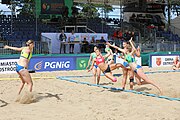 Deutsch: Beachhandball Europameisterschaften 2019 (Beach handball Euro); Tag 2: 3. Juli 2019 – Frauen, Vorrunde Gruppe D, Ukraine-Deutschland 2:0 (23:22, 32:24) English: Beach handball Euro; Day 2: 3 July 2019 – Women Preliminary Round Group D – Ukraine-Germany 2:0 (23:22, 32:24)