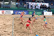 Deutsch: Beachhandball Europameisterschaften 2019 (Beach handball Euro); Tag 4: 5. Juli 2019 – Frauen, Viertelfinale, Kroatien-Ukraine 2:0 (21:20, 21:18) English: Beach handball Euro; Day 4: 5 July 2019 – Quarter Final Women – Croatia-Ukraine 2:0 (21:20, 21:18)