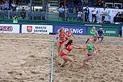 Deutsch: Beachhandball Europameisterschaften 2019 (Beach handball Euro); Tag 4: 5. Juli 2019 – Frauen, Viertelfinale, Kroatien-Ukraine 2:0 (21:20, 21:18) English: Beach handball Euro; Day 4: 5 July 2019 – Quarter Final Women – Croatia-Ukraine 2:0 (21:20, 21:18)