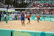 Deutsch: Beachvolleyball bei den Olympischen Jugendspielen 2018; Tag 11, 17. Oktober 2018; Jungen,Finale – Niederlande (Matthew Immers/Yorick de Groot)-Schweden (David Åhman/Jonatan Hellvig) 0:2 (20–22/15–21) English: Beach volleyball at the 2018 Summer Youth Olympics at 17 October 2018 – Final – Netherlands (Matthew Immers/Yorick de Groot)-Sweden (David Åhman/Jonatan Hellvig) 0:2 (20–22/15–21)