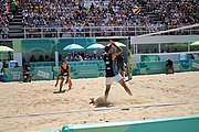 Deutsch: Beachvolleyball bei den Olympischen Jugendspielen 2018; Tag 11, 17. Oktober 2018; Jungen, Spiel um Platz 3 – Argentinien-Ungarn 2:0 (21–15/21–15) English: Beach volleyball at the 2018 Summer Youth Olympics at 17 October 2018 – Bronze Medal Match – Argentina-Hungary 2:0 (21–15/21–15)