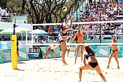 Deutsch: Beachvolleyball bei den Olympischen Jugendspielen 2018; Tag 9, 15. Oktober 2018; Mädchen, Viertelfinale: USA-Spanien 2–1 (21–19/17–21/15–9) English: Beach volleyball at the 2018 Summer Youth Olympics at 15 October 2018 – Girls Quarterfinals: USA-Spain 2–1 (21–19/17–21/15–9)