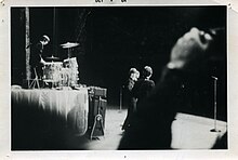 Backstage at a Beatles concert September 15th, 1964 at the Cleveland Public Hall. Beatles at Cleveland Public Hall September 15th 1964.jpg