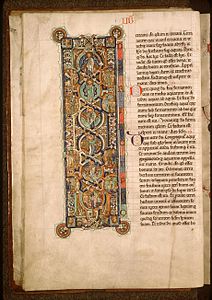Unua paĝo de La Libro de Genezo, Biblio de Manerius (ĉirkaŭ 1185), (BSGa f-ino.8 f7)